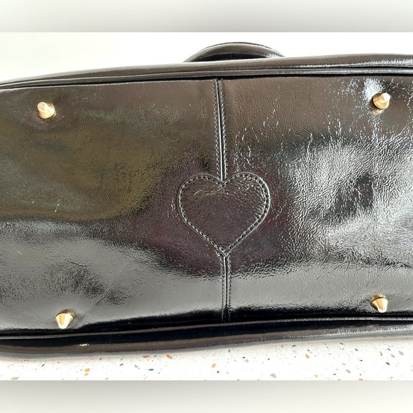 Beverly Feldman Black Patent Leather Large Handbag with Animal Print Interior‎ - Picture 15 of 15